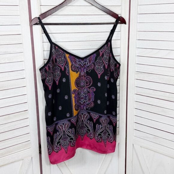 Express Damask Paisley Satin Camisole Tank Top Black Pink Multi Large Y2K Boho - Picture 7 of 13